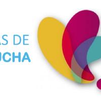 Afiche con un ícono de tres colores, amarillo, celeste y rosado.