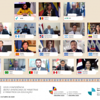 Fotografía muestra a ministros de educación de iberoamérica en reunión virtual