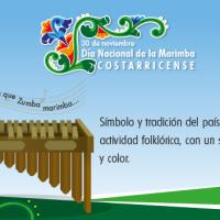 Se ilustra una marimba con diseño folklórico costarricense diciendo "Zumba que..