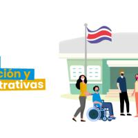 Personas y estudiantes fuera de un centro educativo