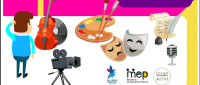 Niño, violín, cámara de video, teatro, pinceles.