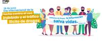 Afiche con personas de distintas edades sosteniendo un banner.