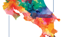 Mapa de Costa Rica, de colores diversos haciendo énfasis en la interculturalidad del país. 
