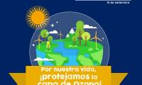 Se ilustra el planeta tierra en una burbuja donde se asemeja a la Capa de Ozono.
